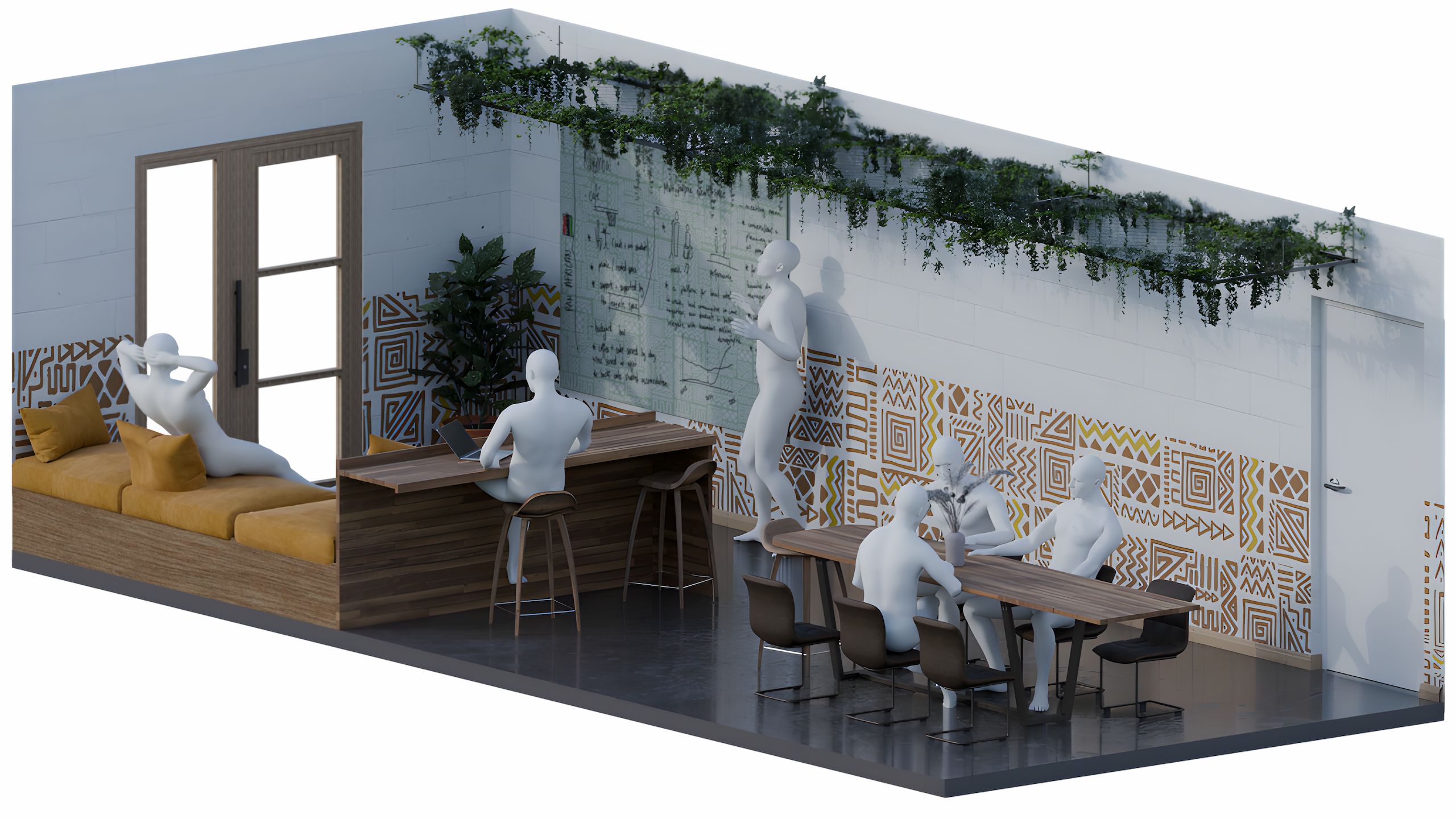 Kuumba community centre office space orthographic 3d visualisation